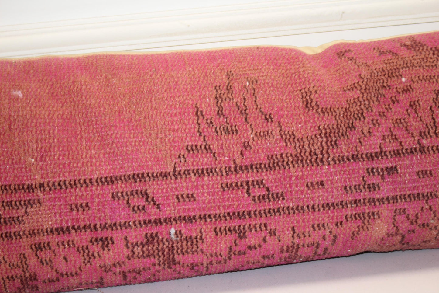 Vintage Turkish Kilim Lumbar Pillow Cover, Red Pink Boho Cushion (12X48)