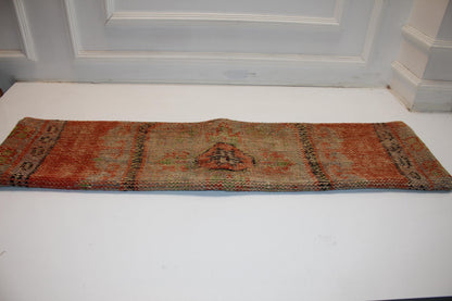Vintage Turkish Kilim Lumbar Pillow Cover, Orange Earth Tone, Boho Cushion 12x48