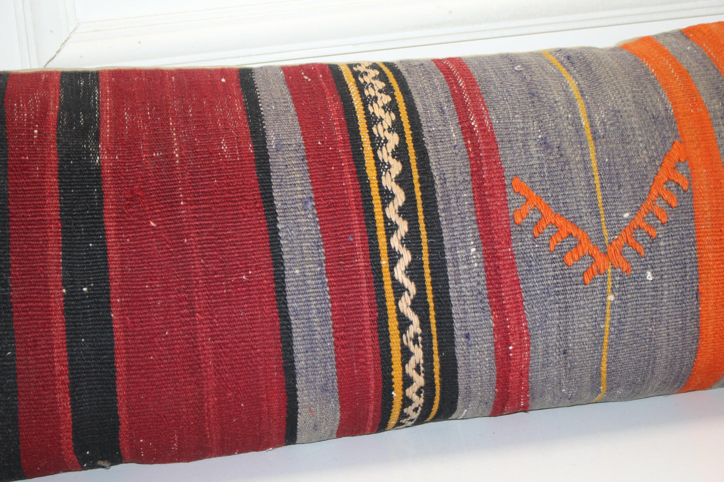 Handwoven Kilim Lumbar Pillow Cover, Striped Tribal Cushion, 12x48