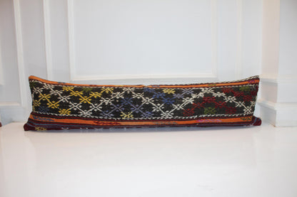 Handmade Kilim Lumbar Pillow Cover, Ethnic Diamond Bench Cushion, 12x48
