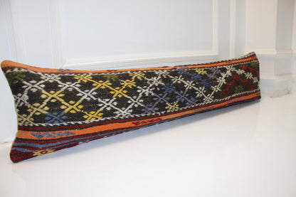 Handmade Kilim Lumbar Pillow Cover, Ethnic Diamond Bench Cushion, 12x48