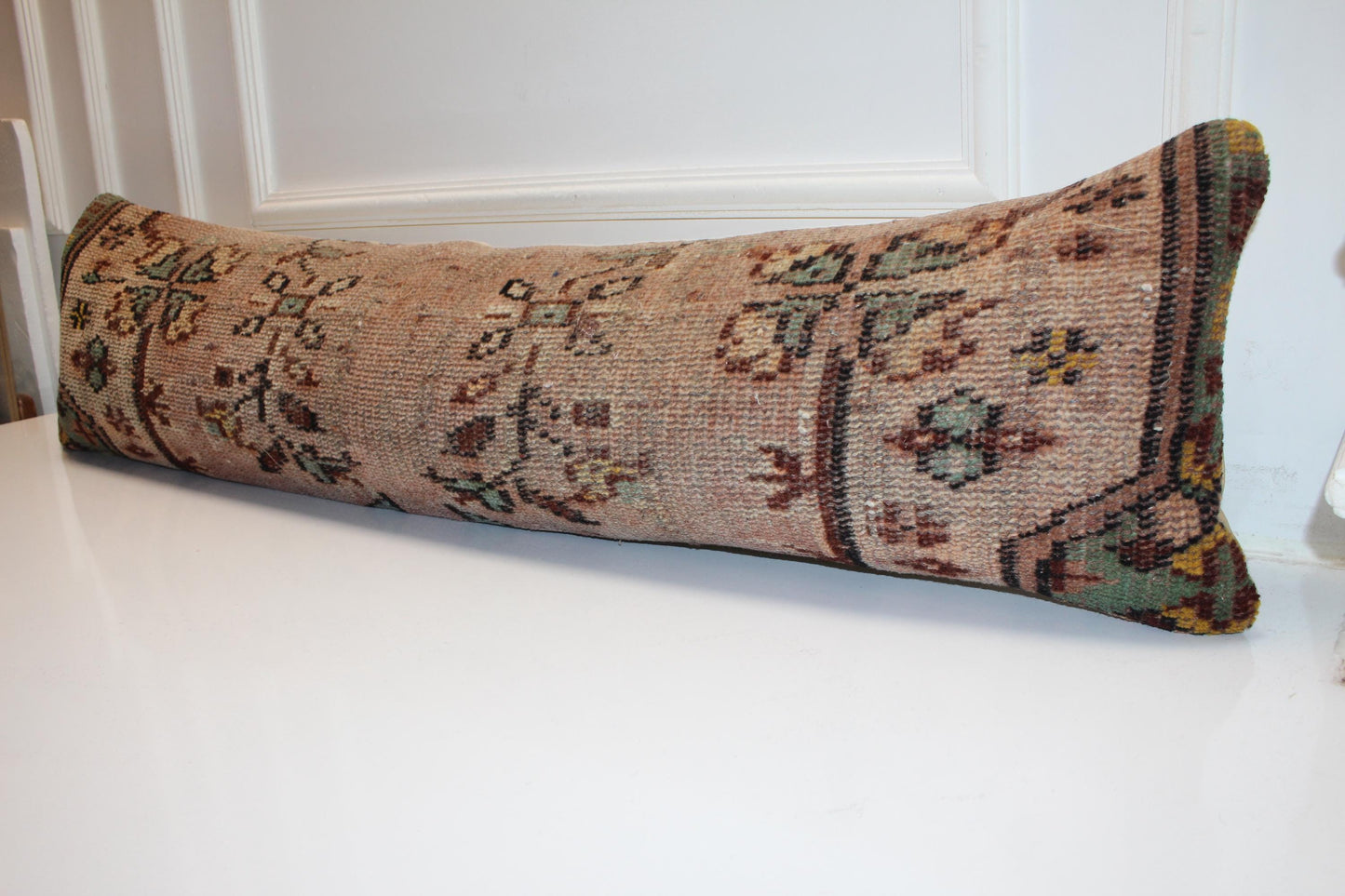 Handmade Kilim Lumbar Pillow Cover, Anatolian Wool Cushion 12x48