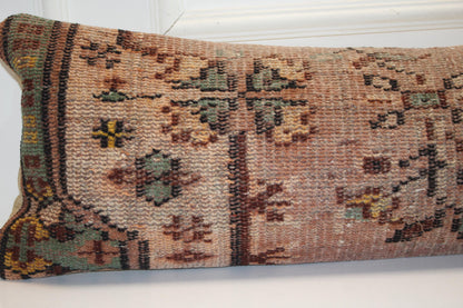 Handmade Kilim Lumbar Pillow Cover, Anatolian Wool Cushion 12x48