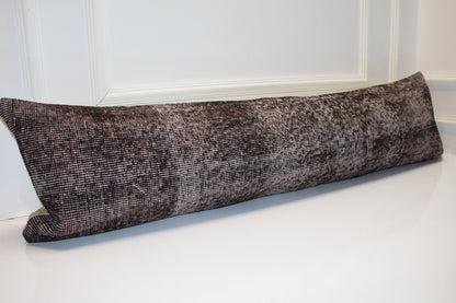 Handmade Dark Brown Turkish Kilim Lumbar Pillow Cover, Boho Bench Cushion (12x48 inc.)