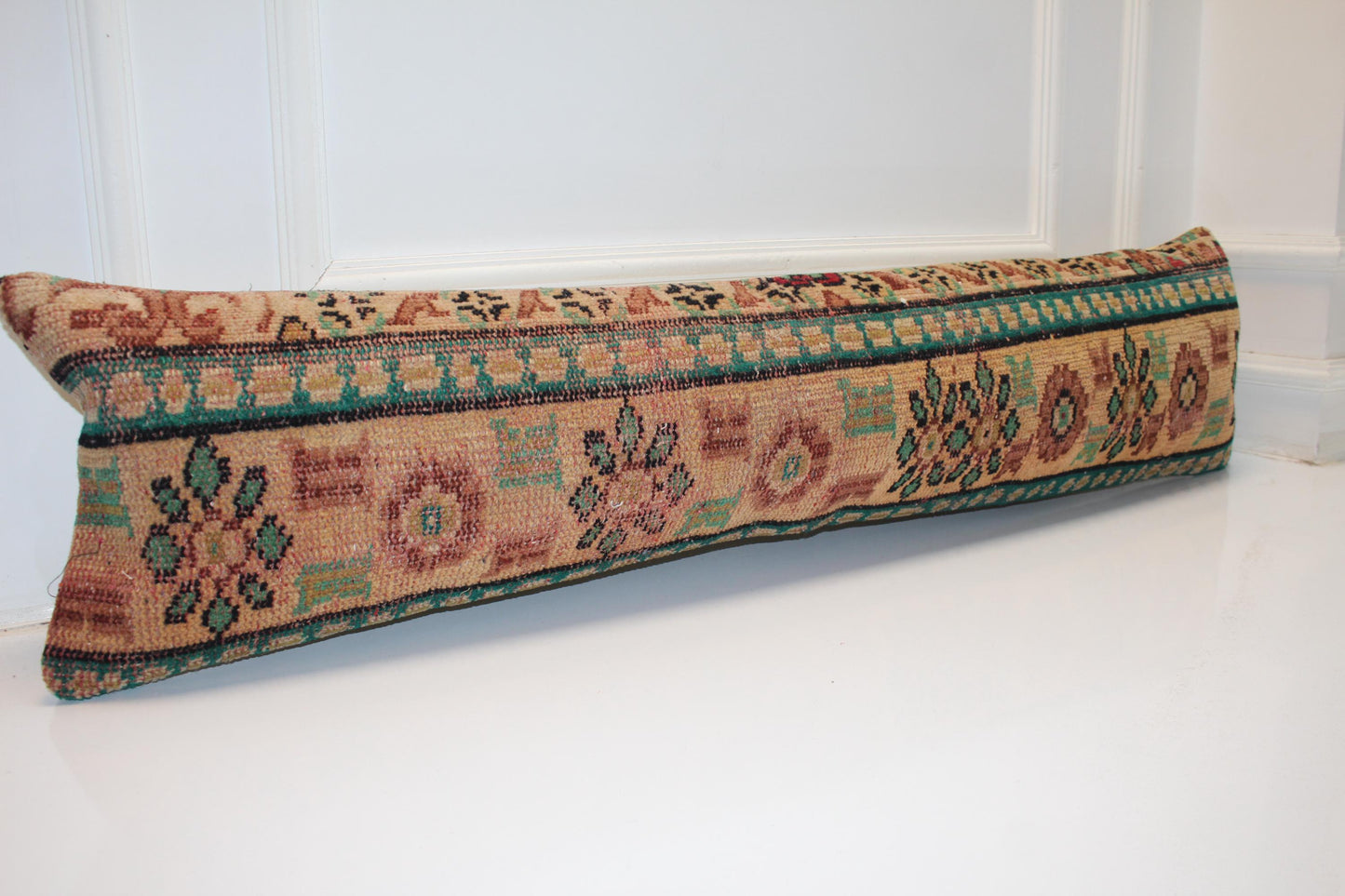 Handmade Turkish Kilim Lumbar Pillow Cover, Ethnic Bench Cushion 12x48
