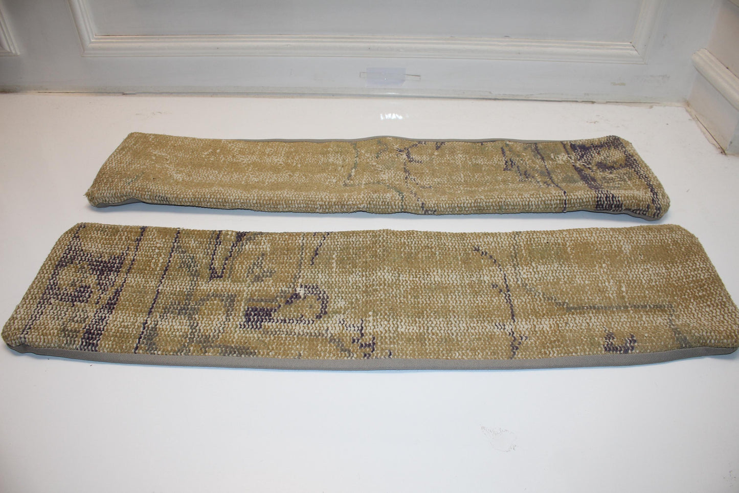 Set of 2 Vintage Turkish Kilim Lumbar Pillow Covers | Beige & Mustard