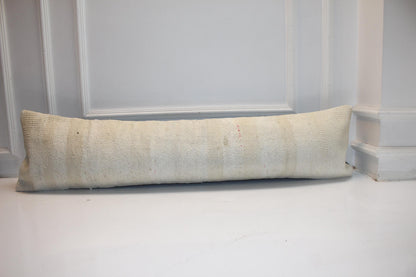 Handmade Cream Kilim Lumbar Pillow Cover, Soft Neutral Bench Cushion 12x48
