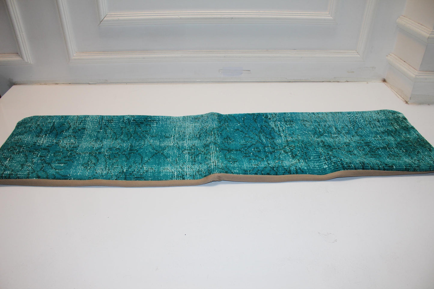 Teal Turkish Kilim Lumbar Pillow, Boho Bench Cushion Cover (12X48 inc.)