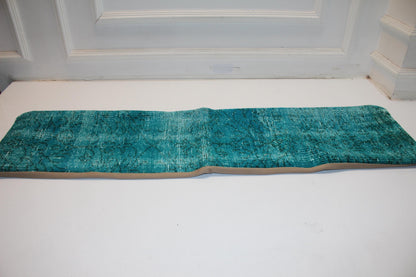 Teal Turkish Kilim Lumbar Pillow, Boho Bench Cushion Cover (12X48 inc.)