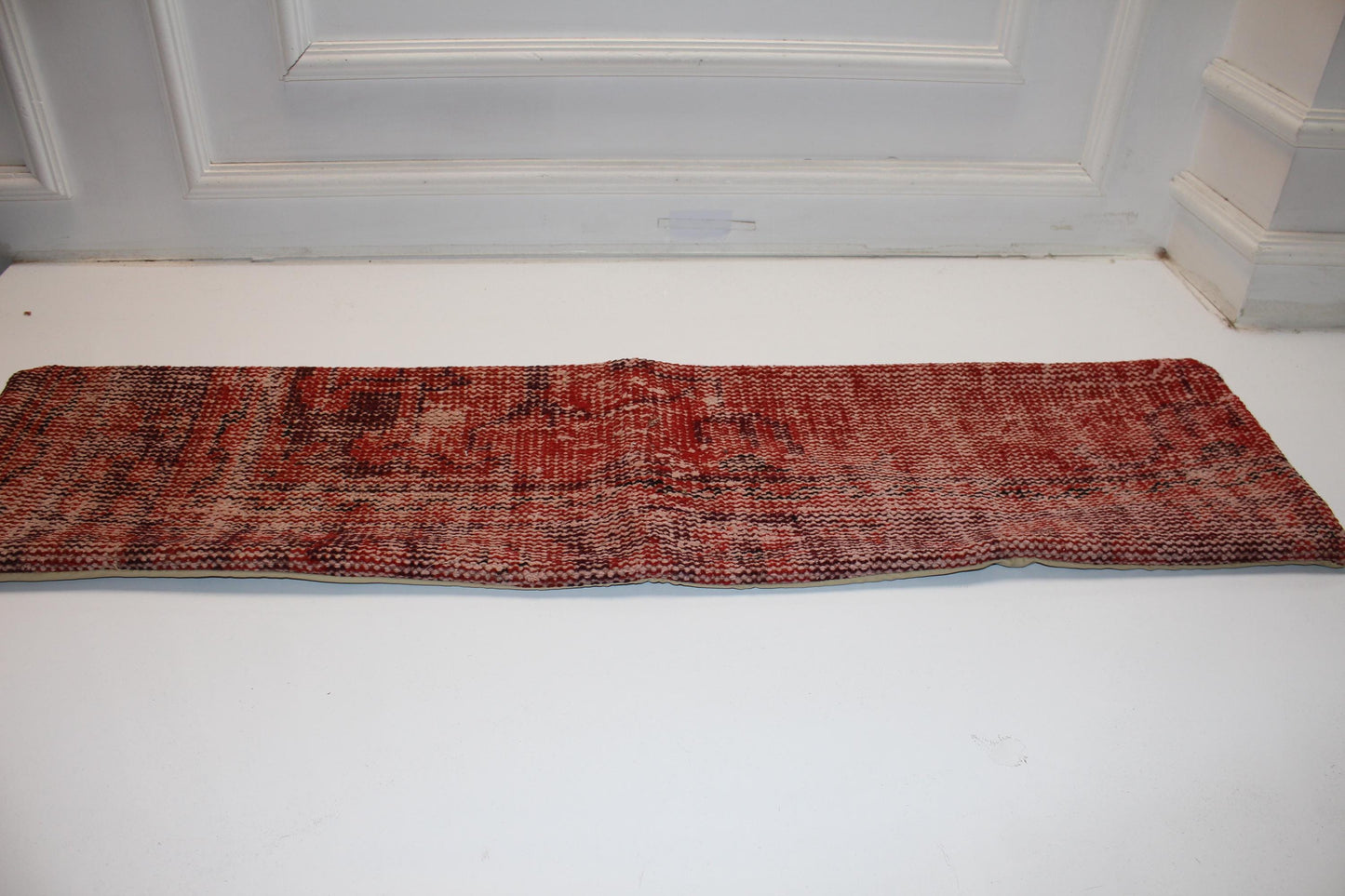 Terracotta Red Kilim Lumbar Pillow Cover, Rustic Turkish Bench Cushion 12x48