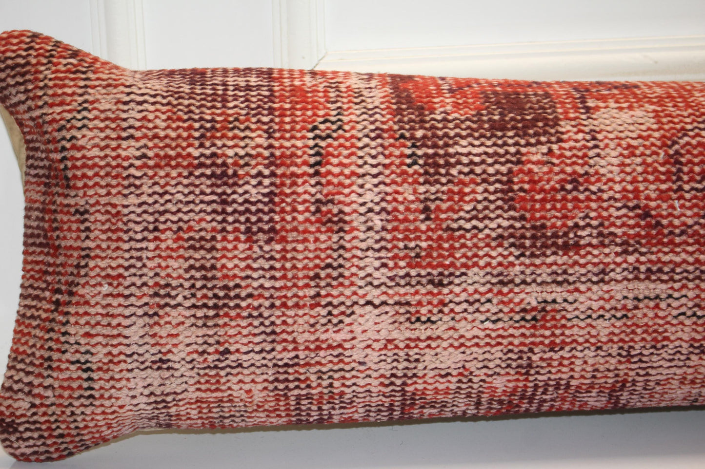 Terracotta Red Kilim Lumbar Pillow Cover, Rustic Turkish Bench Cushion 12x48