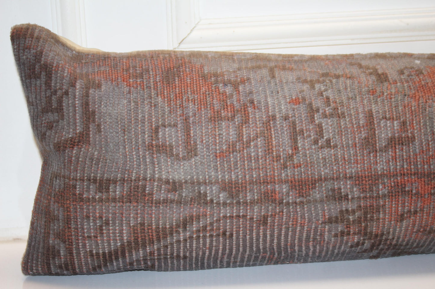 Smoky Brown Turkish Kilim Lumbar Pillow Cover, Vintage Rug, 12x48