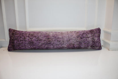 Purple Turkish Kilim Lumbar Pillow, Boho Bench Cushion 12x48
