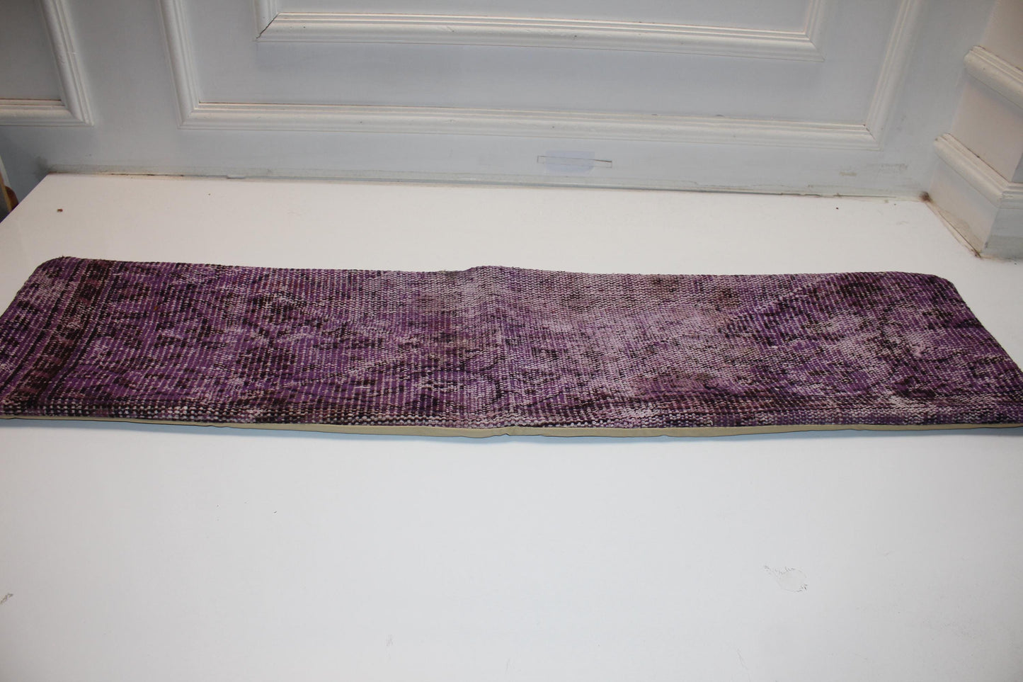 Purple Turkish Kilim Lumbar Pillow, Boho Bench Cushion 12x48