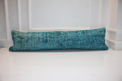 Turquoise Kilim Lumbar Pillow Cover, Vintage Turkish Rug, 12x48
