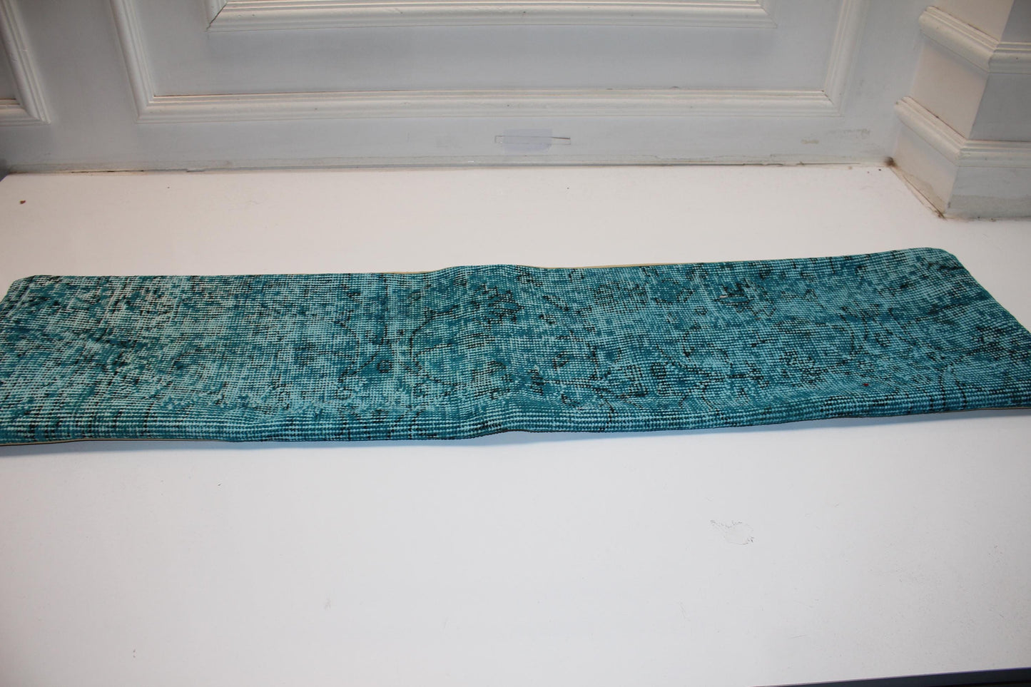 Turquoise Kilim Lumbar Pillow Cover, Vintage Turkish Rug, 12x48