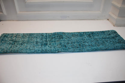 Turquoise Kilim Lumbar Pillow Cover, Vintage Turkish Rug, 12x48