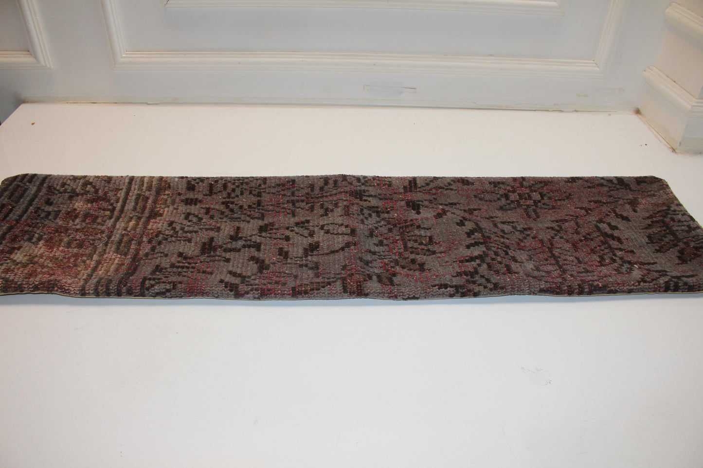 Gray Turkish Kilim Lumbar Pillow Cover, Long Bench Cushion 12x48