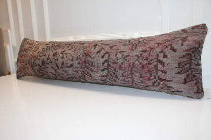 Gray Turkish Kilim Lumbar Pillow Cover, Long Bench Cushion 12x48