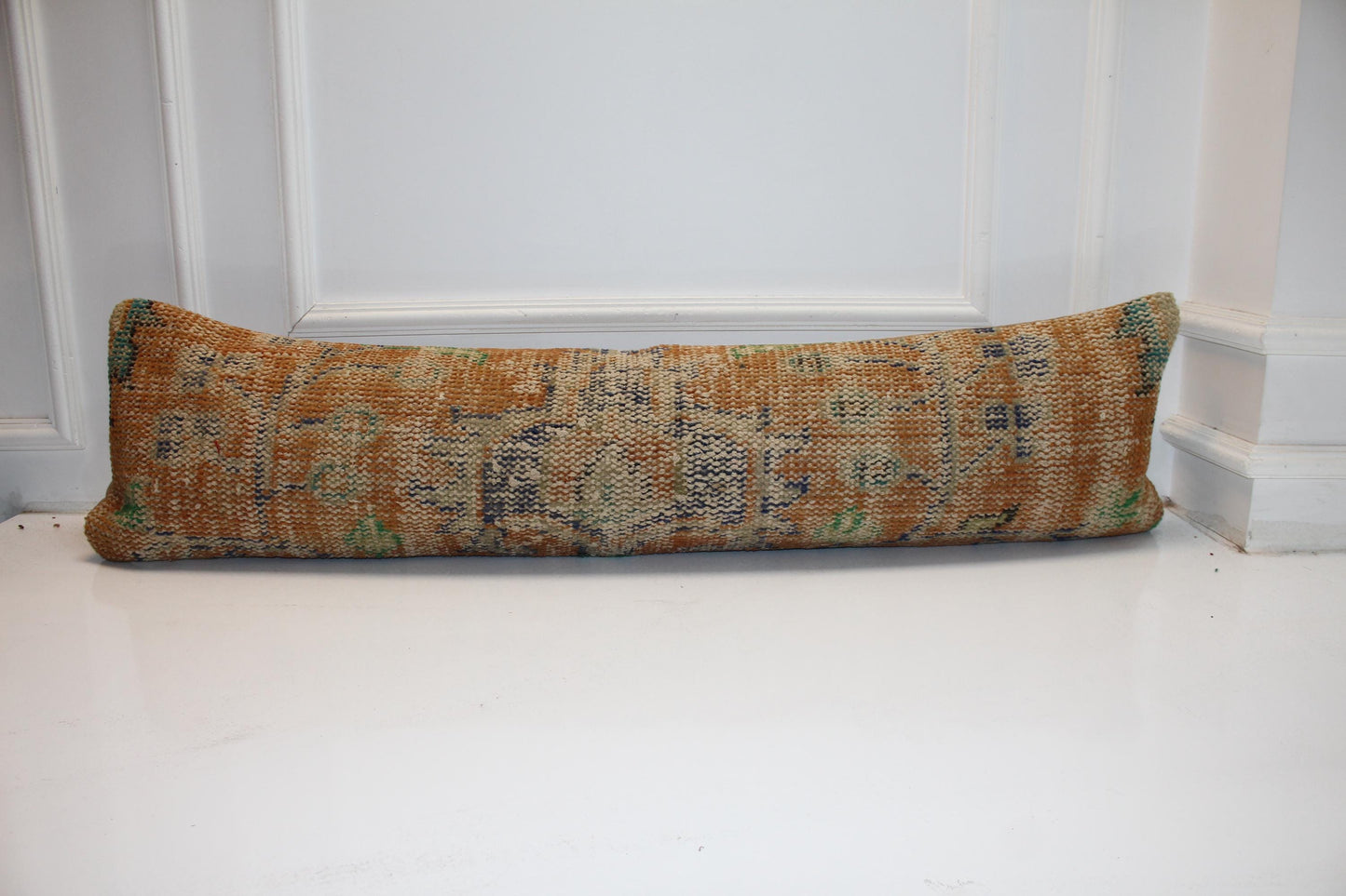 Handmade Turkish Kilim Lumbar Pillow Cover, Mustard Yellow, 12x48