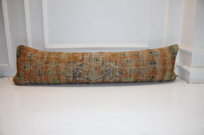 Handmade Turkish Kilim Lumbar Pillow Cover, Mustard Yellow, 12x48