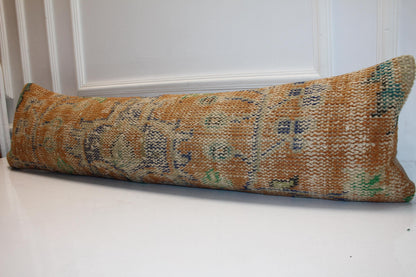 Handmade Turkish Kilim Lumbar Pillow Cover, Mustard Yellow, 12x48