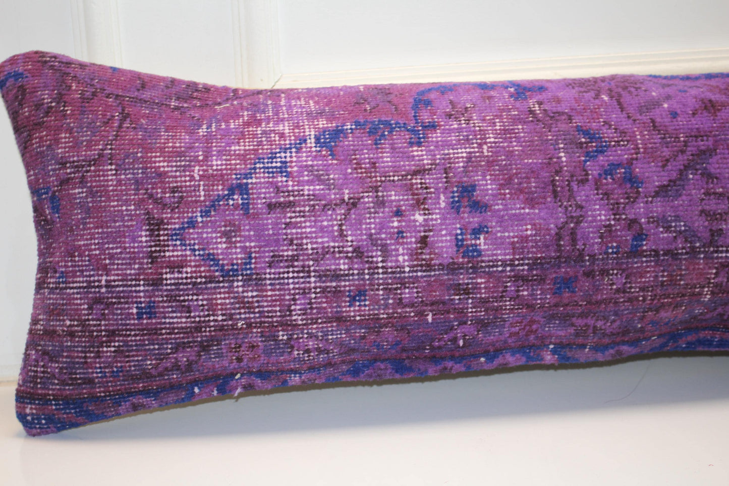 Vintage Turkish Kilim Lumbar Pillow Cover, Violet Purple Rug Cushion 12x48