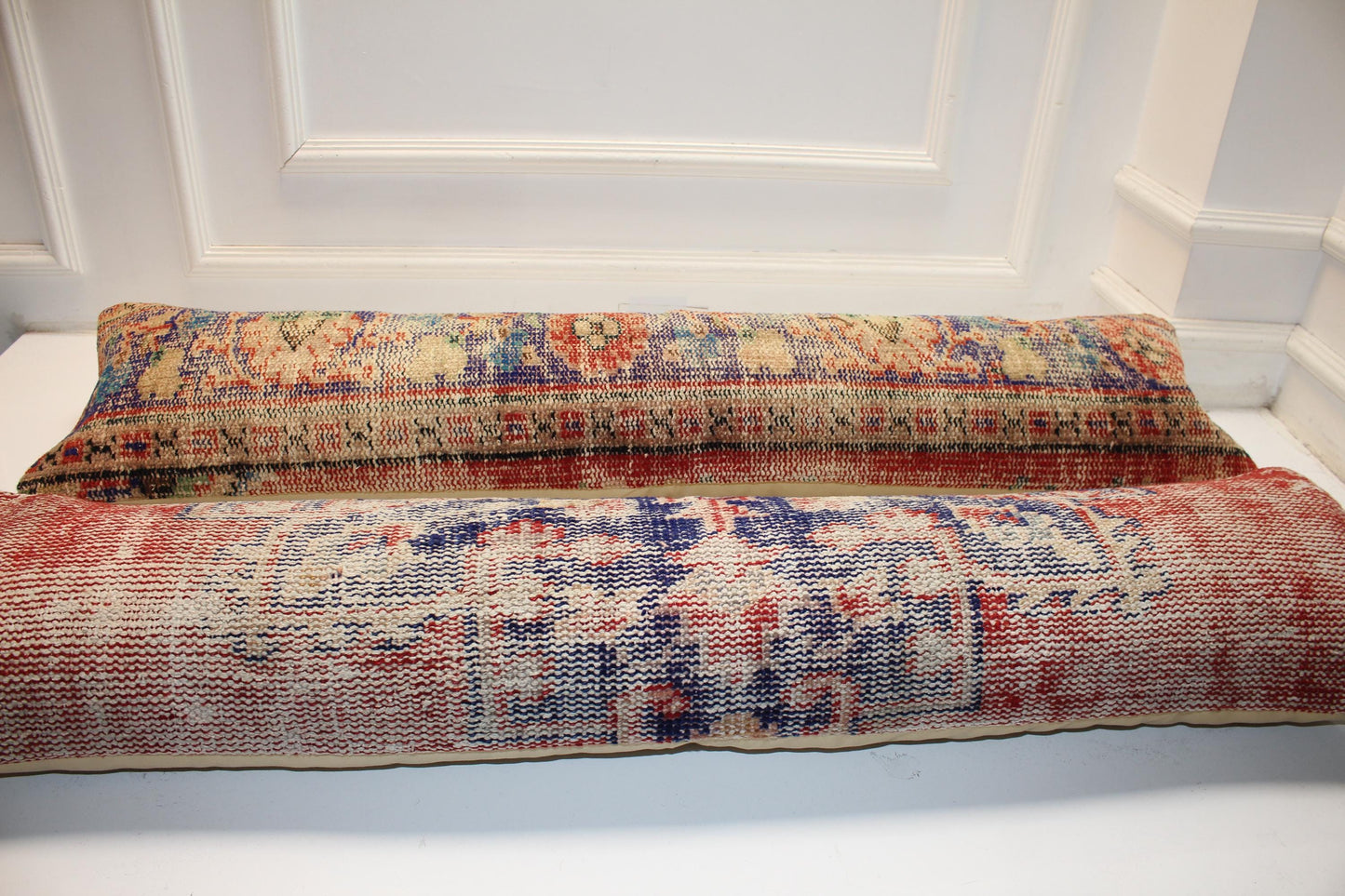 Set of 2 Vintage Turkish Kilim Lumbar Pillow Covers – Boho Rug Cushions, 12x48 Inch