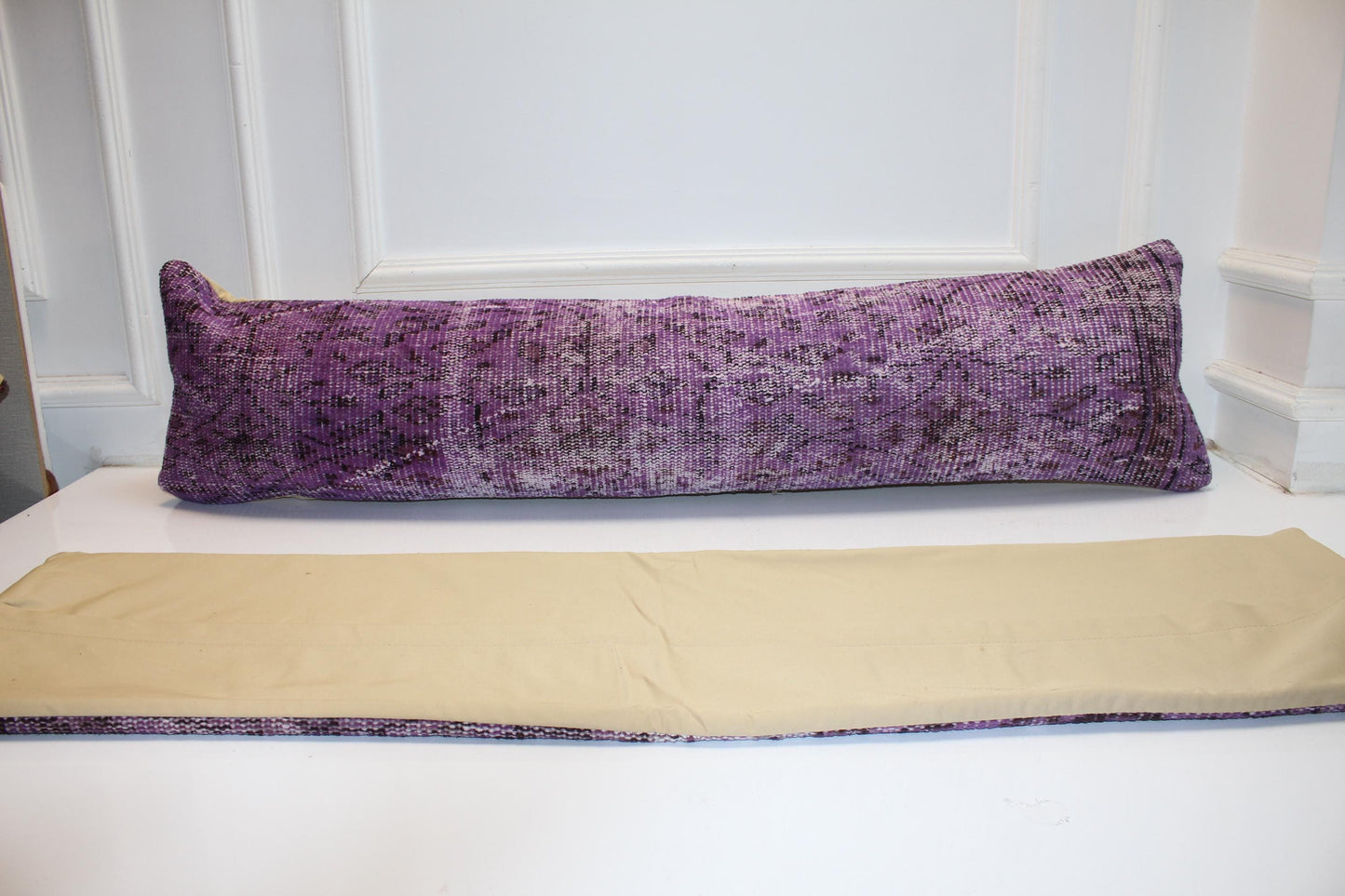 Set of 2 Purple Kilim Lumbar Pillow Covers, Vintage Turkish Rug