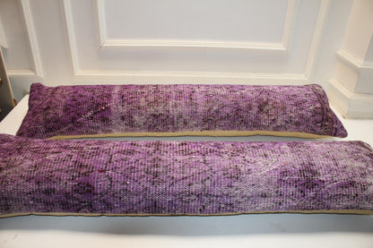 Set of 2 Purple Kilim Lumbar Pillow Covers, Vintage Turkish Rug