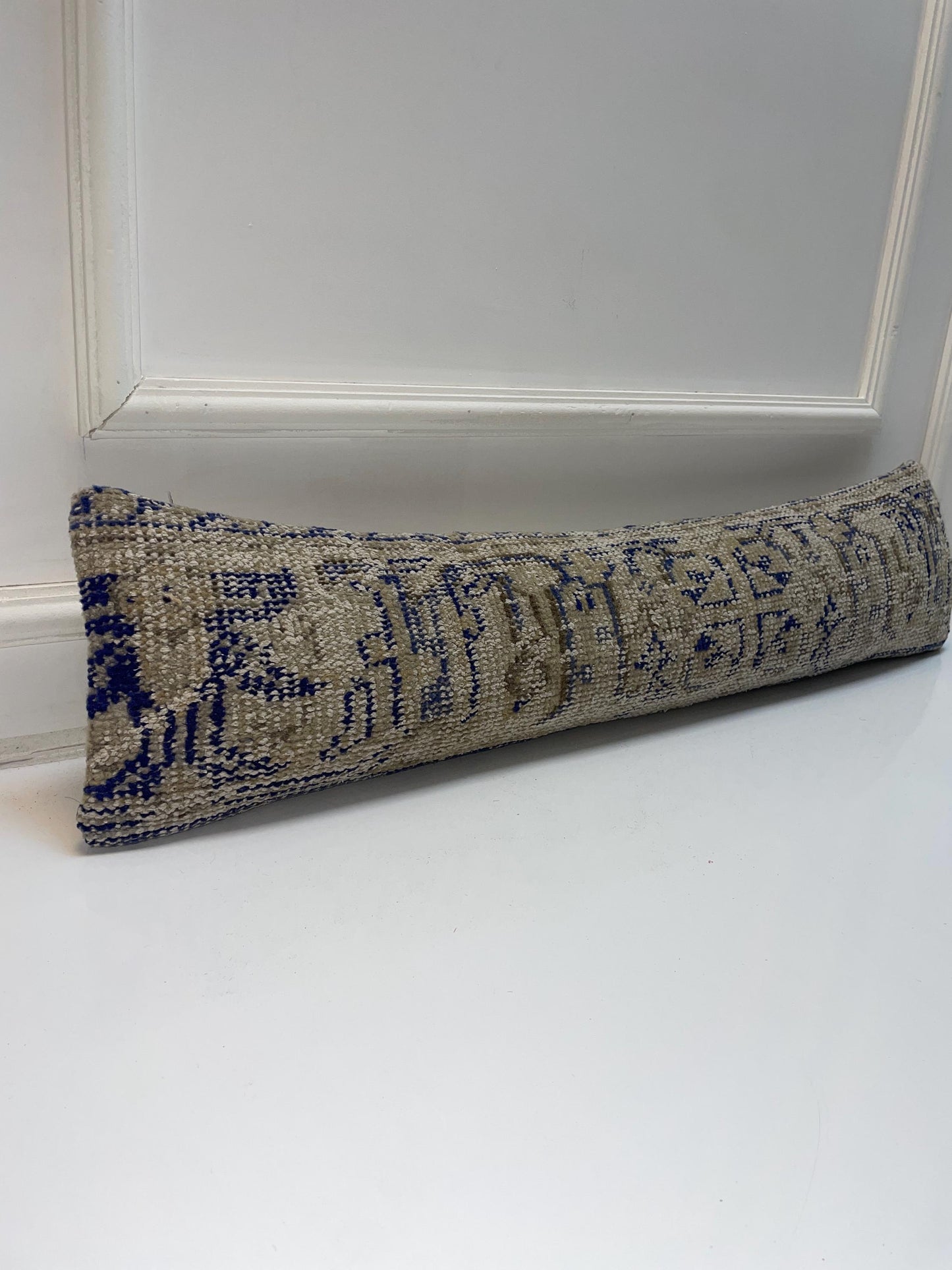 Blue Pattern Kilim Pillow Cover, Tribal Neutral Long Cushion, Boho Bench Sofa Decor