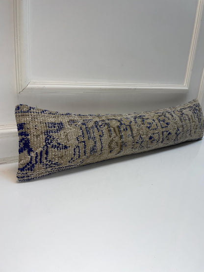 Blue Pattern Kilim Pillow Cover, Tribal Neutral Long Cushion, Boho Bench Sofa Decor
