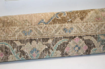 Floral Kilim Pillow Cover, Pastel Boho Long Cushion, Neutral Bench Sofa Decor
