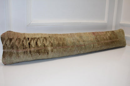 Faded Neutral Kilim Pillow Cover, Soft Earth Tone Long Cushion, Minimal Bench Decor