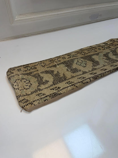 Symmetric Kilim Pillow Cover, Olive Beige Tribal Long Cushion, Neutral Bench Decor