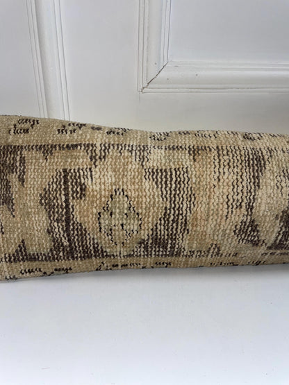 Neutral Kilim Pillow Cover, Subtle Geometric Pattern Long Cushion, Minimal Bench Decor