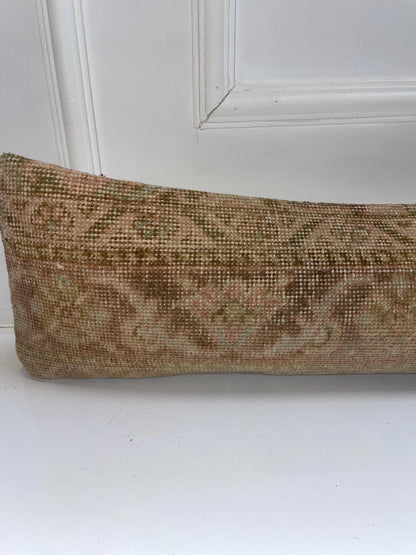 Soft Pattern Kilim Pillow Cover, Muted Pastel Long Cushion, Neutral Bench Decor