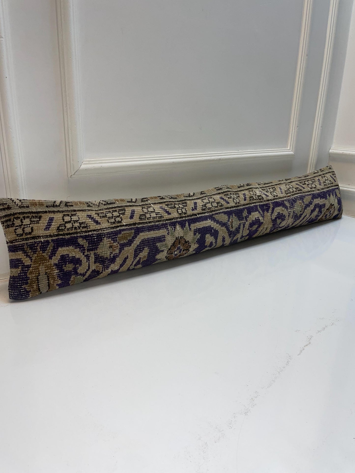 Navy Blue Patterned Kilim Pillow Cover, Classic Boho Long Cushion, Neutral Bench Decor