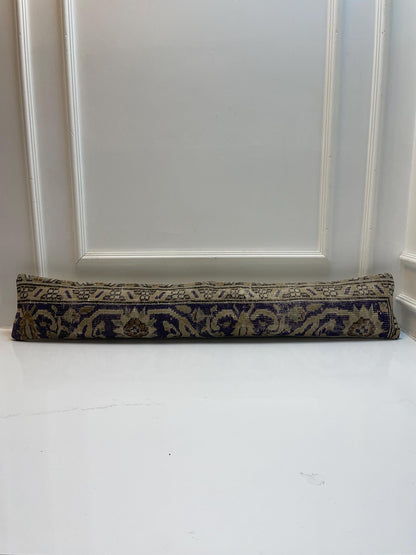 Navy Blue Patterned Kilim Pillow Cover, Classic Boho Long Cushion, Neutral Bench Decor