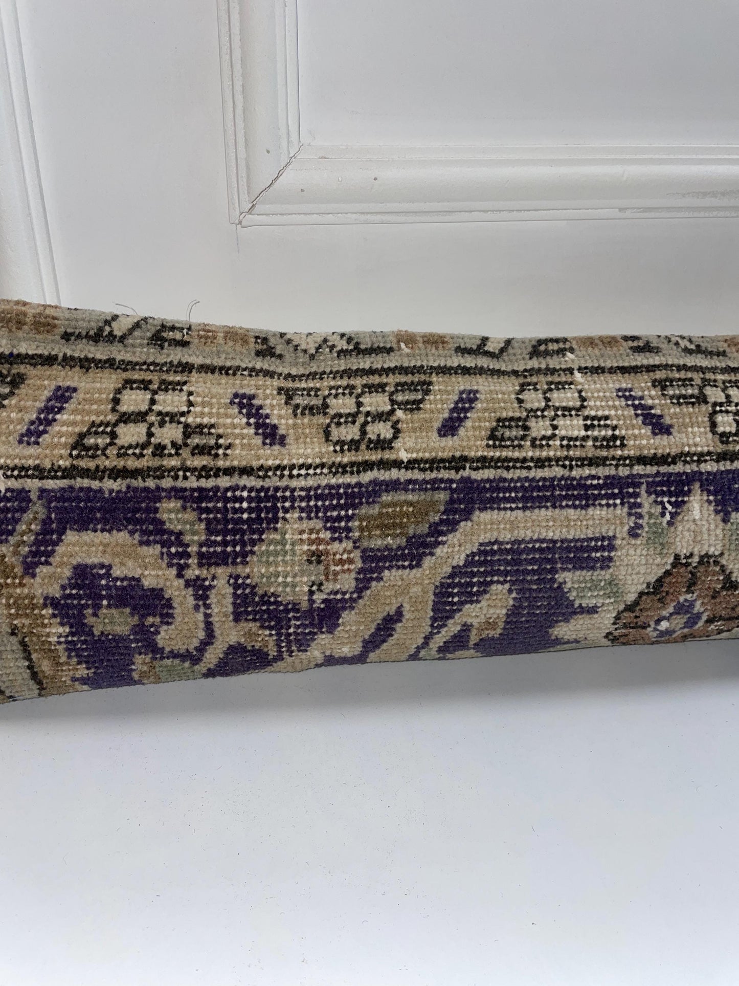 Navy Blue Patterned Kilim Pillow Cover, Classic Boho Long Cushion, Neutral Bench Decor
