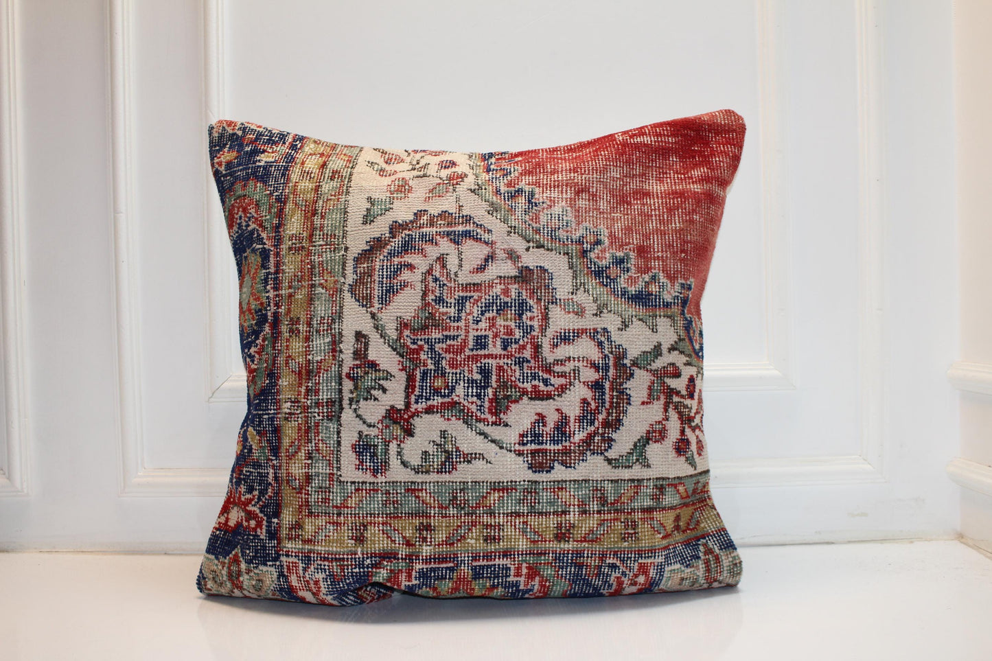 Red & Navy Classic Pattern Boho Cushion | Summer-Winter Garden Decor 27x27 ınch