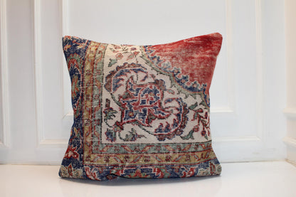 Red & Navy Classic Pattern Boho Cushion | Summer-Winter Garden Decor 27x27 ınch