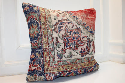 Red & Navy Classic Pattern Boho Cushion | Summer-Winter Garden Decor 27x27 ınch