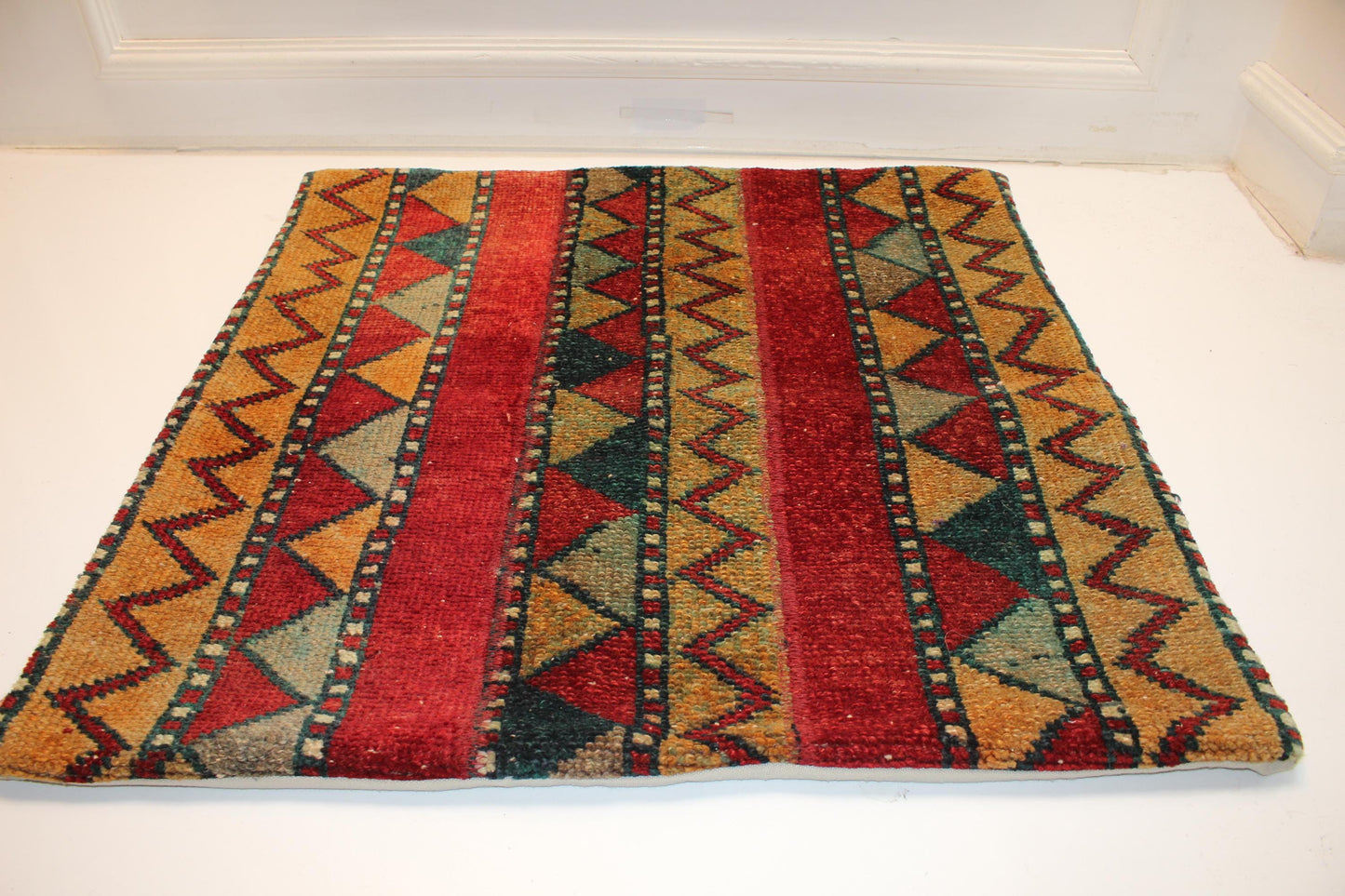 Red & Green Striped Geometric Boho Cushion | Summer- Winter Garden Decor 27x27 ınch