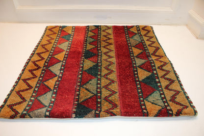 Red & Green Striped Geometric Boho Cushion | Summer- Winter Garden Decor 27x27 ınch