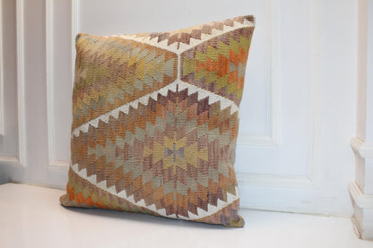 Earth Tone Zigzag Pattern Boho Cushion | Summer & Winter Garden Decor 27x27 ınch