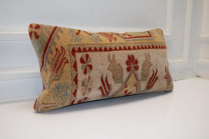 Handmade Kilim Pillow Cover: Upcycled Wool Tribal Boho Cushion (12x24 inch)