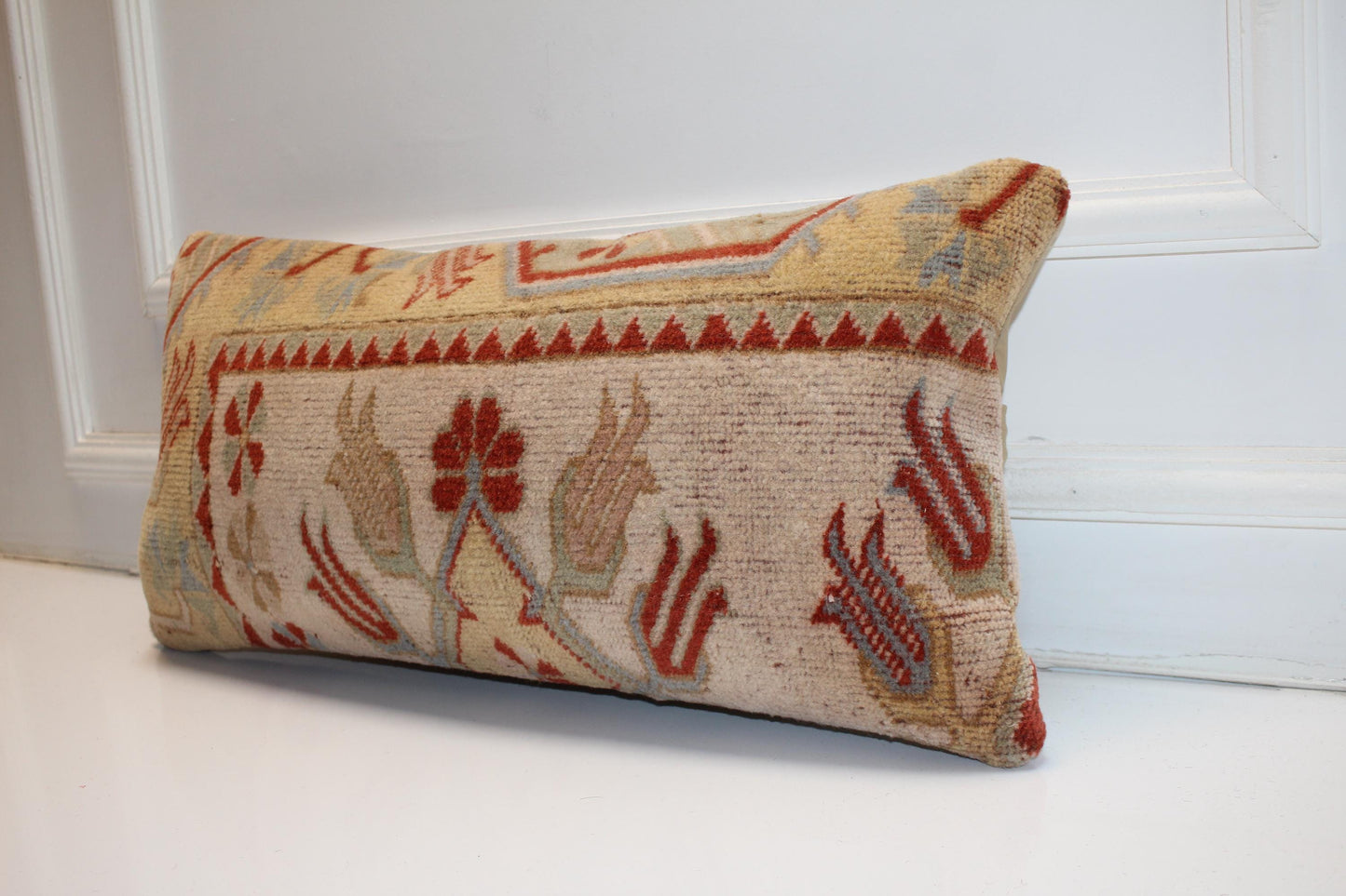 Handmade Kilim Pillow Cover: Upcycled Wool Tribal Boho Cushion (12x24 inch)