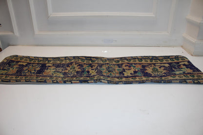 Handmade Turkish Kilim Lumbar Pillow Cover | Navy Beige Woven Rug