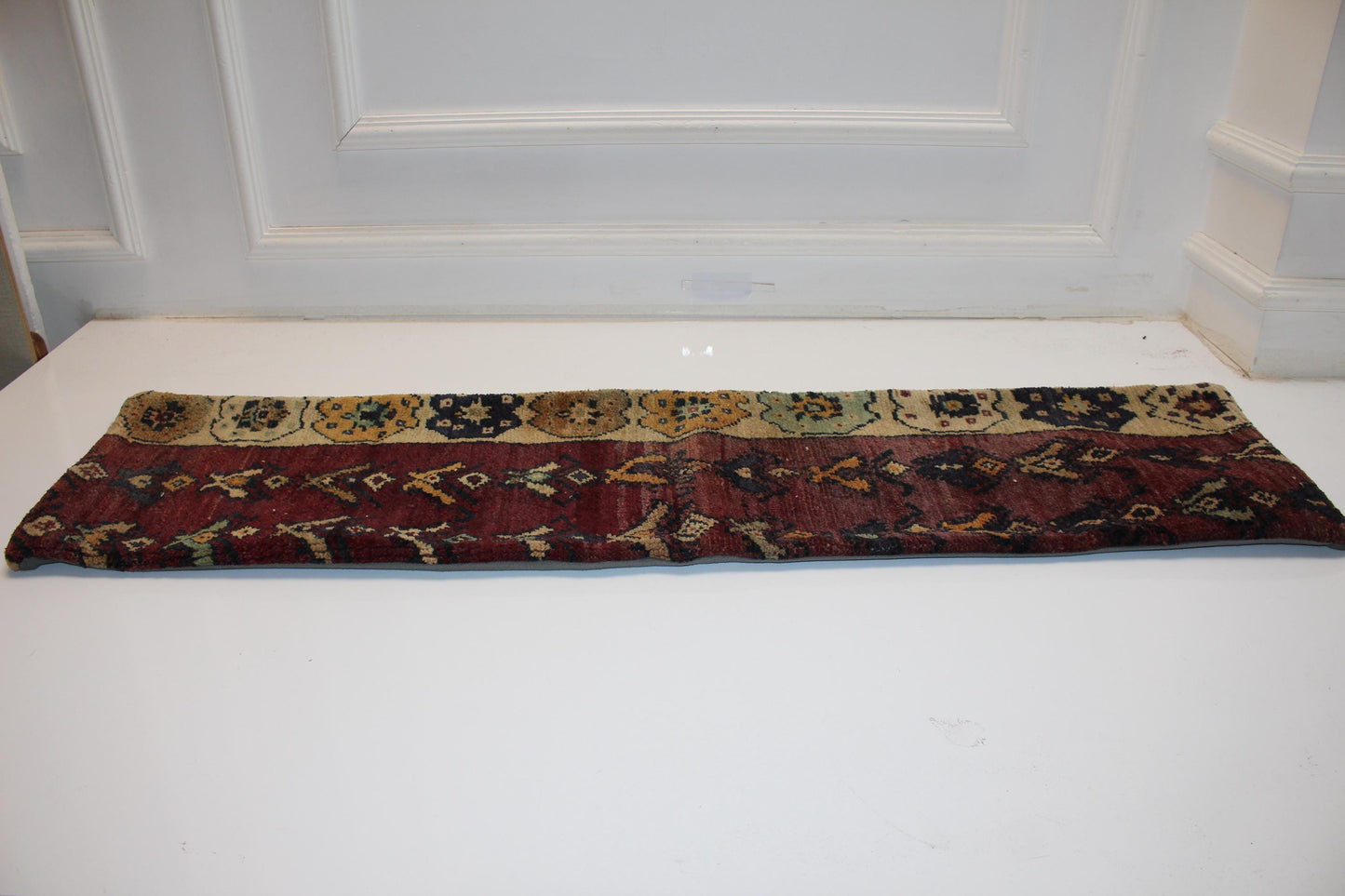 Vintage Turkish Kilim Lumbar Pillow Cover | Bed Bench Cushion | Burgundy Classic Pattern Long Pillow